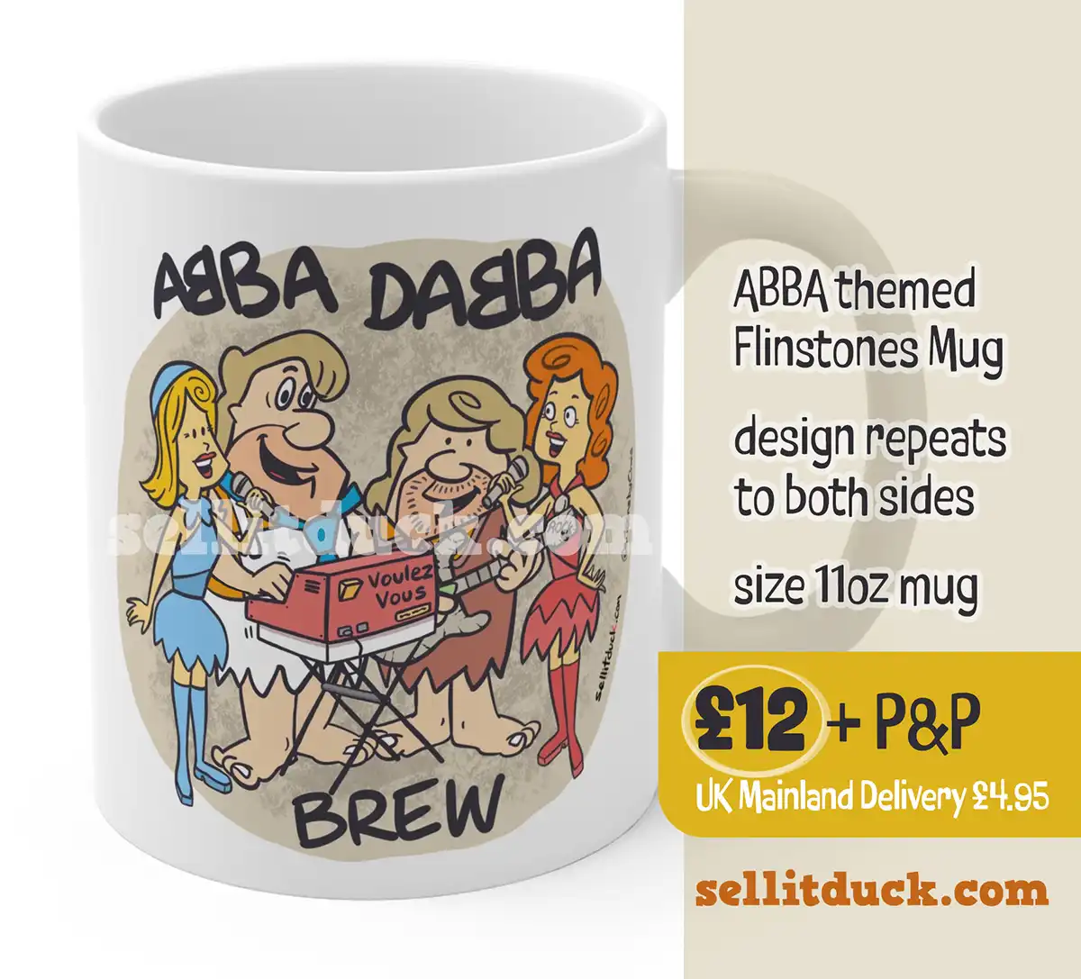 Cartoon Mug Design - ABBA DABBA BREW - ABBA Themed Flinstones Mug