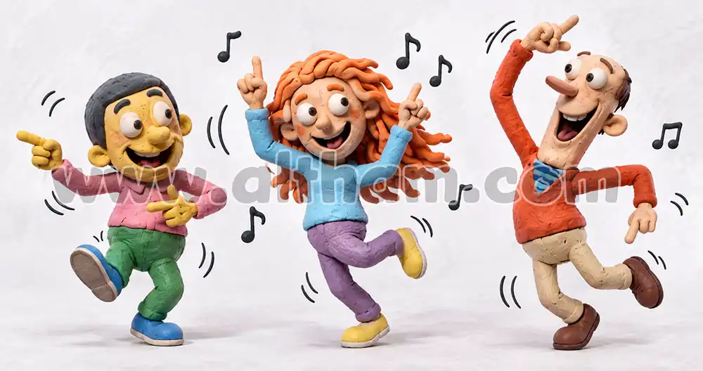 Clay render - 3 characters - Dancers cartoon copy