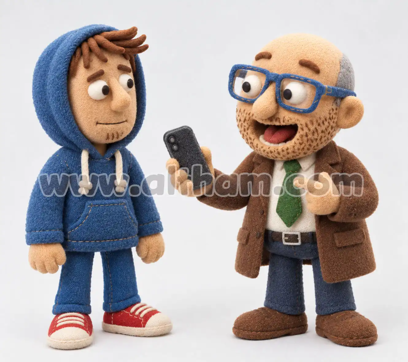 Fluffy render - Father and Son - mobile phone cartoon