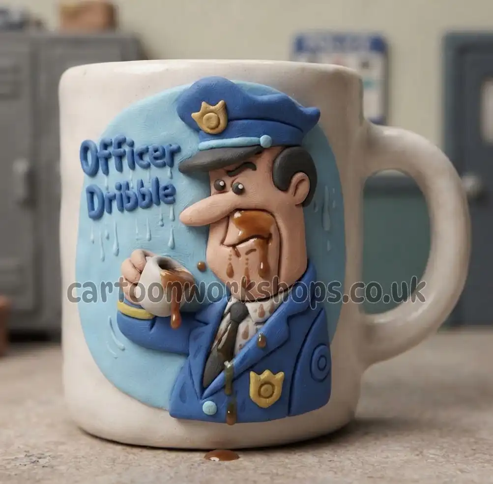 Office Dribble clay model mug cartoon watermarked- Digitally rendered clay model cartoon
