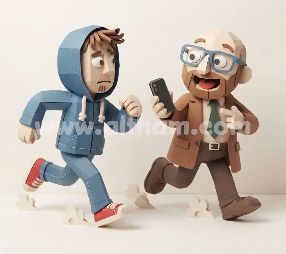 Paper render father and son jogging cartoon copy