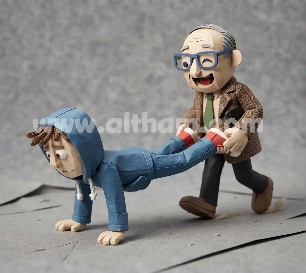 Paper render - father and son wheel barrow cartoon copy